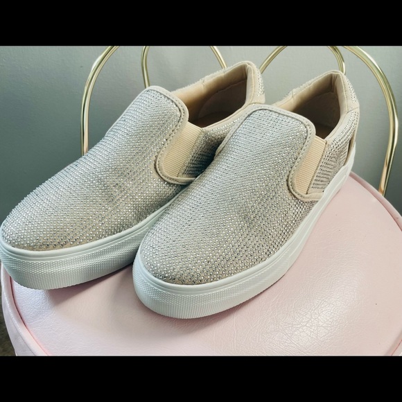 Never worn Just Fab glitter slip on canvas shoes. - Picture 3 of 3